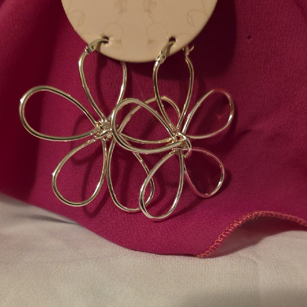 Elegant Silver Flower Hoop Earrings